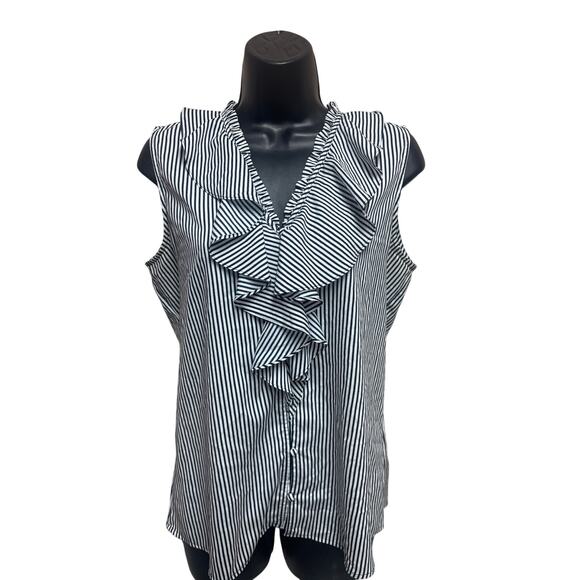 Karl Lagerfeld Blue Striped Sleeveless Blouse - Medium - Picture 1 of 11